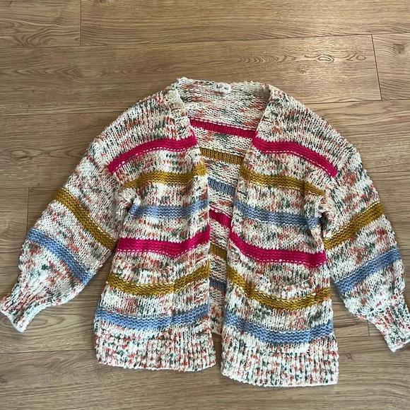 Confetti Knit Cardigan Balloon Sleeves Oversized Medium - Picture 1 of 4